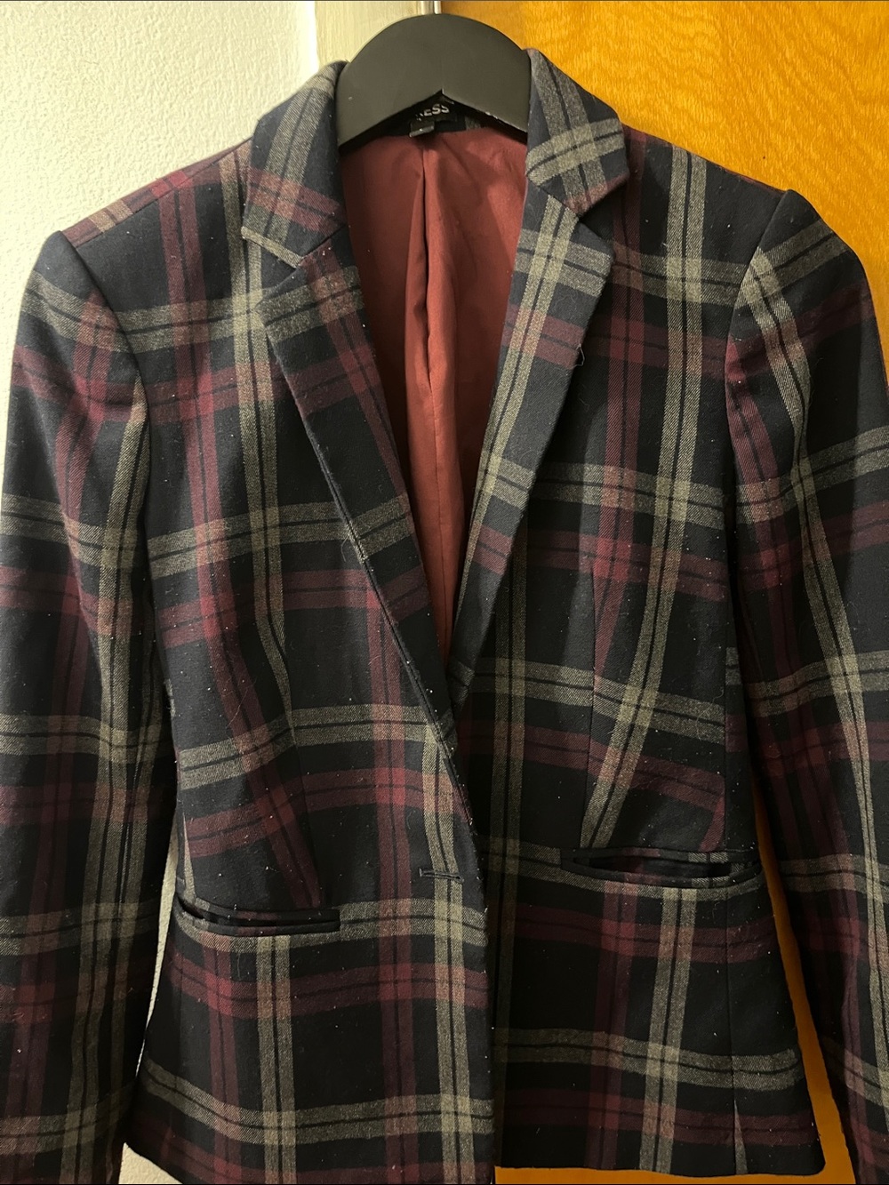 Express Women's Plaid Blazer in Black, Burgundy & Gray